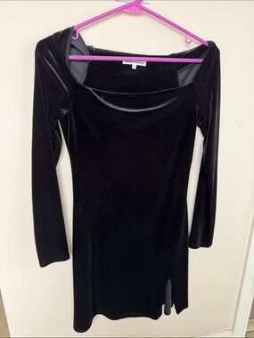 Reformation Black Velvet Long-Sleeve Square Neck Mini Dress